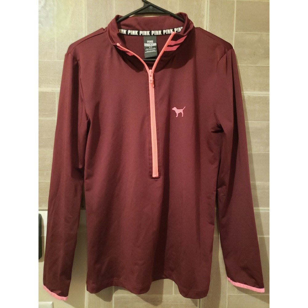 Victoria's Secret Pink Ultimate Burgundy Quarter Zip Up Pullover Jacket Sz M Red